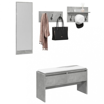 vidaXL Set de mobilier pentru hol, 4 piese, gri beton, lemn prelucrat foto