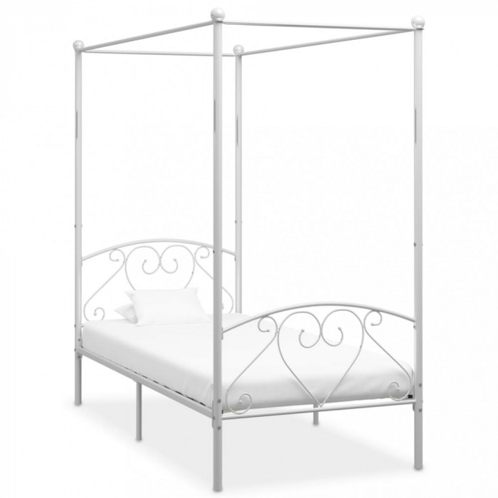 Cadru de pat cu baldachin, alb, 90 x 200 cm, metal GartenMobel Dekor
