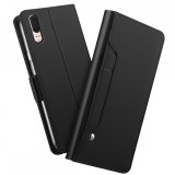 Husa Huawei P20 + folie sticla curbata + stylus, Alt model telefon Huawei, Negru, Cu clapeta