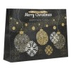 Pungă Cadou Crăciun, Model Globuri și Fulgi, Detalii Aurii cu Glitter, Negru, 45x10x33cm, Oem