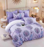 Cumpara ieftin Lenjerie pat dublu,bumbac finet,6 piese,cearceaf cu elastic,lila cu flori-A783, Jojo Home
