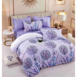 Lenjerie pat dublu,bumbac finet,6 piese,cearceaf cu elastic,lila cu flori-A783