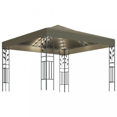 Pavilion cu șiruri de lumini LED, gri taupe, 3x3m, foto