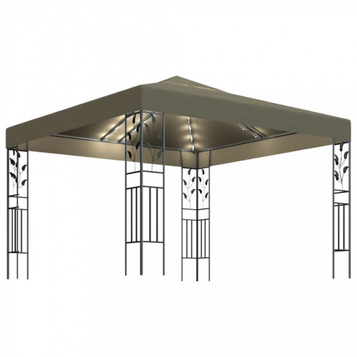 Pavilion cu șiruri de lumini LED, gri taupe, 3x3m,