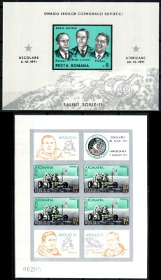 Romania 1971, LP 771 + LP 772 b, Soiuz 11 + Apollo15, blocuri nedantelate, MNH! RARE!!! foto