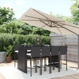 Cumpara ieftin Set mobilier bar de grădină cu perne, 9 piese, negru, poliratan