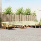 vidaXL Set de canapele de exterior cu pernă 11 pcs Natural și Crem 3368268
