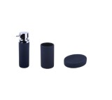 Set 3 accesorii pentru baie format din savoniera, dozator sapun si pahar igiena dentara, Ceramica cauciucata, Negru, Oem