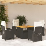 VidaXL Set mobilier de grădină cu perne, 5 piese, negru, poliratan
