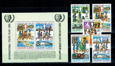 Insulele Solomon 1985 - Anul int. al copiilor, serie+colita neuz foto