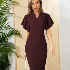 Rochie mini, cu decolteu si maneca scurta, visiniu, dama, Shein