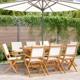 Gossi scaune de gradina pliabile 8 buc., textil alb crem/lemn masiv