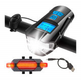 Vitezometru Digital cu lampa Fata + Spate + Claxon cu 6 sunete, waterproof, pentru bicicleta, model AVX-WT-CBL-1X FAVLine Selection, Oem