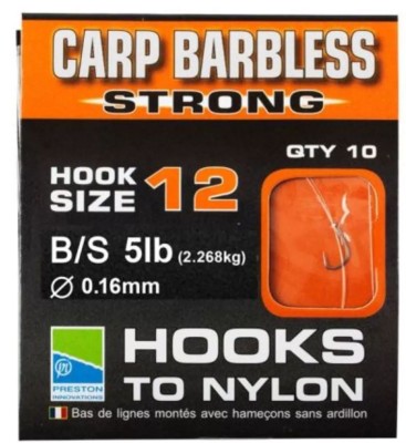 Carlige Legate PRESTON Carp Strong HTN Barbless, 40cm, Nr.12, 0.16mm, 10buc/pac foto