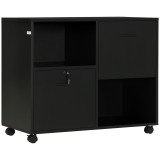 Vinsetto Dulap Mobil de Birou cu 2 Sertare pentru Dosare Rafturi Deschise PAL Manere Oțel Roti Blocare 80x40x66cm Negru | Aosom Romania