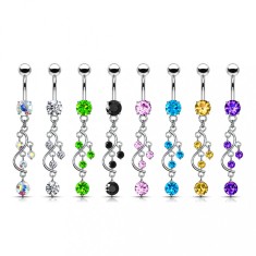 Piercing pentru buric din o?el - zirconiu in montura ?i contur ondulat decorat cu zirconii - Culoare zirconiu piercing: Aurora Boreala - AB foto