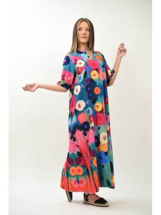 ROCHIE LUNGA CU BUZUNARE MANECA SCURTA TIP CLOPOT SPLENDIDO TALIE UNICA Multicolora