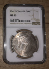 Romania - 500 lei 1941, gradata MS 63 de NGC, piesa de colectie! foto