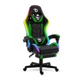 Scaun gamer RGB LED - cu cotiere, perna - negru/verde Best CarHome