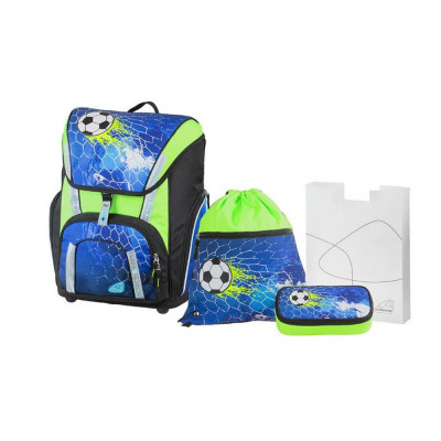 Set Ghiozdan Etui Cutie Carti si Sac Sport Schneiders Fotbal Smart, 31x40x22 cm, Albastru, Poliester, Set pentru Scoala, Set Genti Scoala, Rucsac Scoa foto