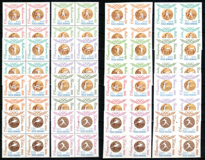 Romania 1964, LP 596 + 596 a, Medalii Olimpice, seriile in blocuri de 4, MNH!