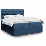 VidaXL Pat box spring cu saltea, albastru, 200x200 cm, textil