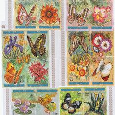 175-Burundi-Fluturi si flori-Serie de 6 blocuri de 4 timbre nestampilate