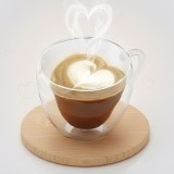 Cumpara ieftin Cana termorezistenta Koken, sticla cu perete dublu 250ml, sticla borosilicata, ceasca romantica in forma de inima, Design elegant, Transparent