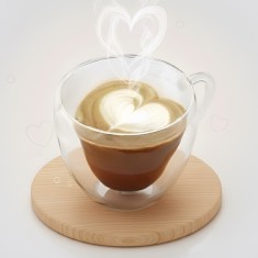 Cana termorezistenta Koken, sticla cu perete dublu 250ml, sticla borosilicata, ceasca romantica in forma de inima, Design elegant, Transparent