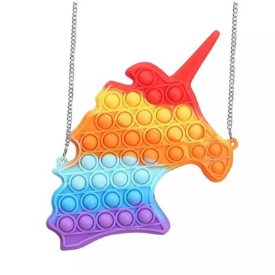 Jucarie antistres din silicon, Flippy, Geanta Pop It, Unicorn, Multicolor foto