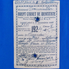 MINISTERUL COMUNICATIILOR , DREPT CARNET DE IDENTITATE , CLASA II , 1924