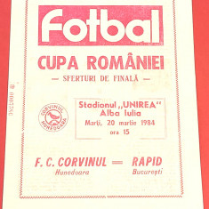 Program meci fotbal CORVINUL HUNEDOARA-RAPID BUCURESTI(Cupa Romaniei 20.03.1984)