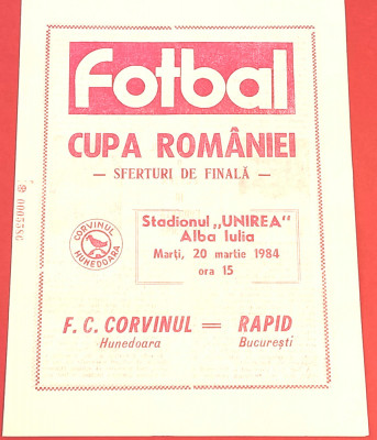 Program meci fotbal CORVINUL HUNEDOARA-RAPID BUCURESTI(Cupa Romaniei 20.03.1984) foto