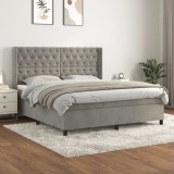 Gossi pat box spring cu saltea, gri deschis, 160x200 cm, catifea