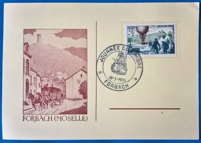 FRANTA=1955-''Ziua Timbrului''- cu stampila speciala FDC- Mi=15e FRANTA=1955-''Ziua Timbrului''- cu stampila speciala FDC- Mi=15e
