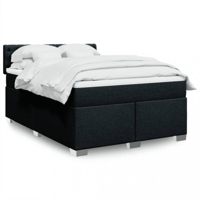 vidaXL Pat box spring cu saltea, negru, 140x190 cm, textil 3285892 foto