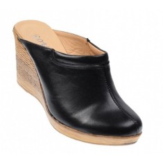 Oferta marimea 35, 38 Saboti dama negri din piele naturala cu platforme de 7 cm - LTEA19N