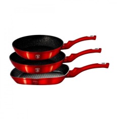 Set 3 tigai marmorate antiaderente (contine tigaie grill) de calitate, Burgundy Metalic Line Berlinger Haus BH 1289N