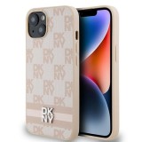 Husa iPhone 15 Plus - DKNY Leather Checkered Mono Pattern &amp; Printed Stripes (DKHCP15MPCPTSSP) - Pink