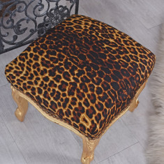 Scaunel din lemn masiv auriu cu tapiterie leopard CAT689A16
