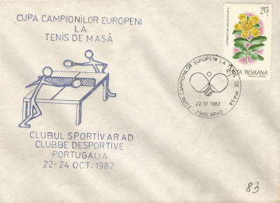 Romania, Cupa Campionilor Europeni la tenis de masa, plic, Arad, 1982 foto