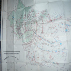 Harta mare a judetului BUZAU 1986 , dim.= 127x145cm RSR Inst. Geodezie si Org.