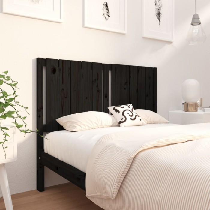 vidaXL Tăblie de pat, negru, 125,5x4x100 cm, lemn masiv de pin 818864
