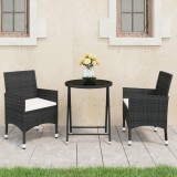 vidaXL Set mobilier bistro grădină 3 piese, negru, poliratan și sticlă 3058378