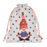 Săculeț Textil Crăciun, Model Gnome, Ecru, 12x15cm, Buline Roșii și Albastre, Oem