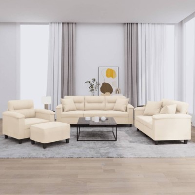 vidaXL Set de canapele cu perne, 4 piese, bej, microfibră 3202313 foto