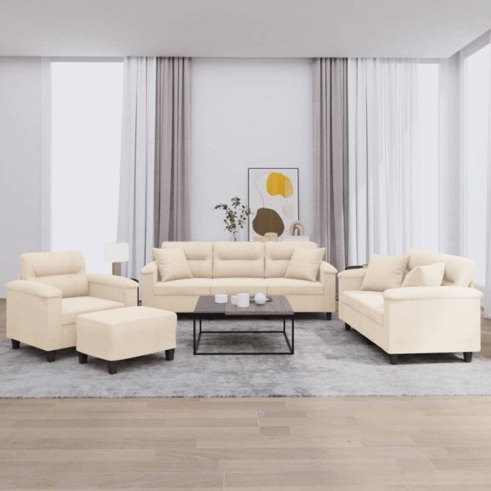vidaXL Set de canapele cu perne, 4 piese, bej, microfibră 3202313