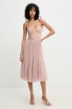 Answear Lab rochie culoarea roz, midi, evazată