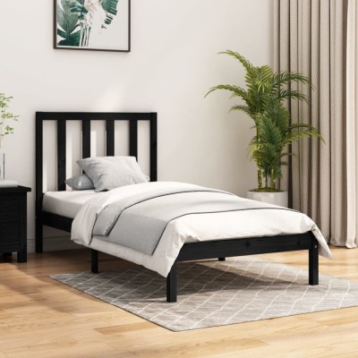 vidaXL Cadru de pat mic single, negru, 75x190 cm, lemn masiv de pin foto