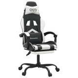 Cumpara ieftin Scaun de gaming cu suport picioare, negru/alb, piele ecologica